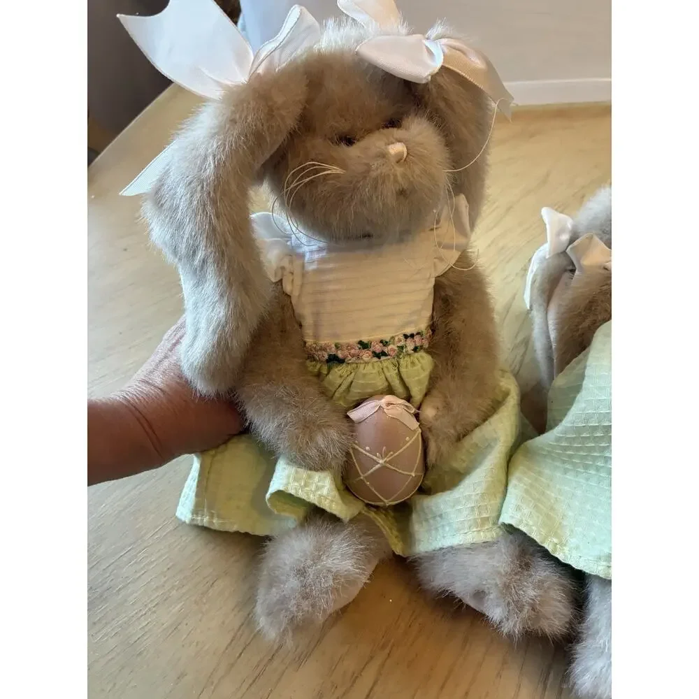Vtg Bearington Collection Meg Egg Easter Bunny Rabbits Plush Twin Sister Lot 2